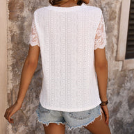 Damen Chiffonbluse mit Spitzenärmeln und feinem Lochmuster WW