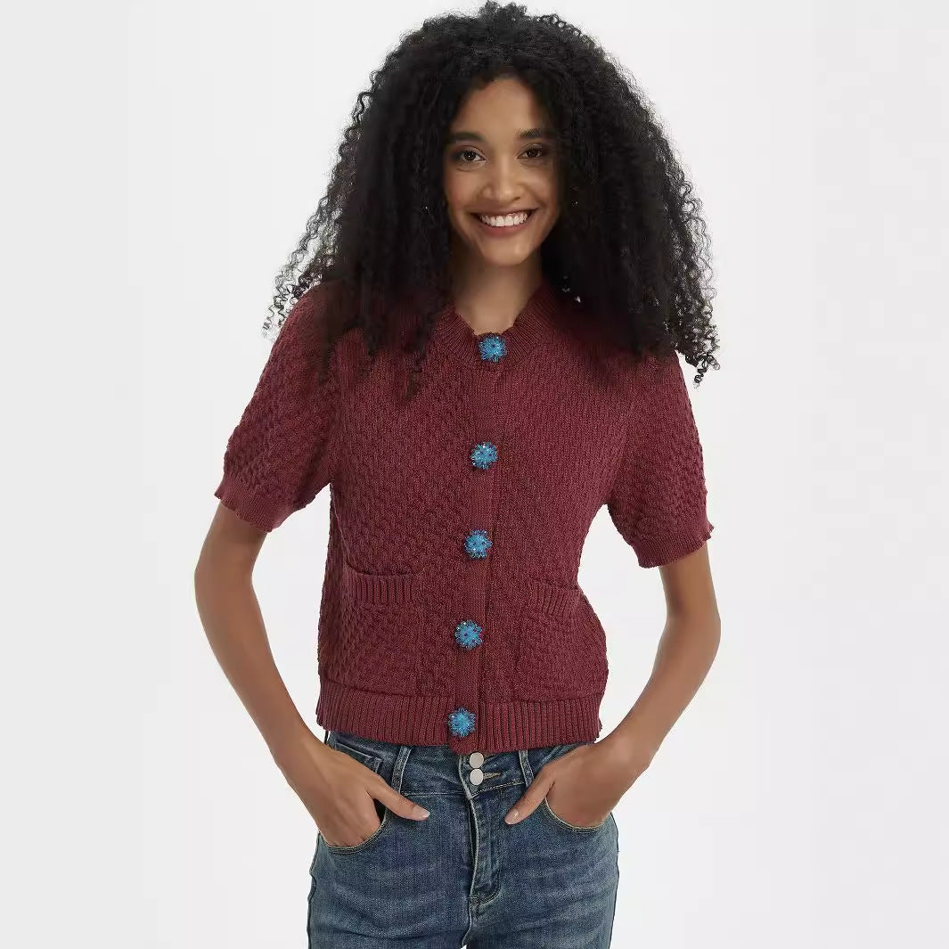 Damen Strickjacke mit aufwendigem Strukturmuster und dekorativen Knöpfen WW