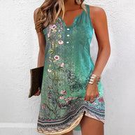 Damen ärmelloses Sommerkleid mit floralen Details und asymmetrischem Saum WW