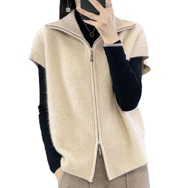 Damen Strickjacke mit Rollkragen und durchgehendem Reißverschluss WW