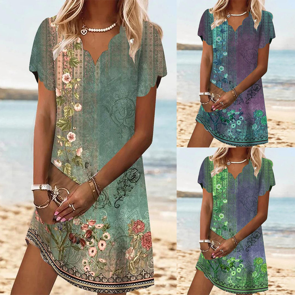 Damen Verspieltes Strandkleid mit floralem Design und V-Ausschnitt WW