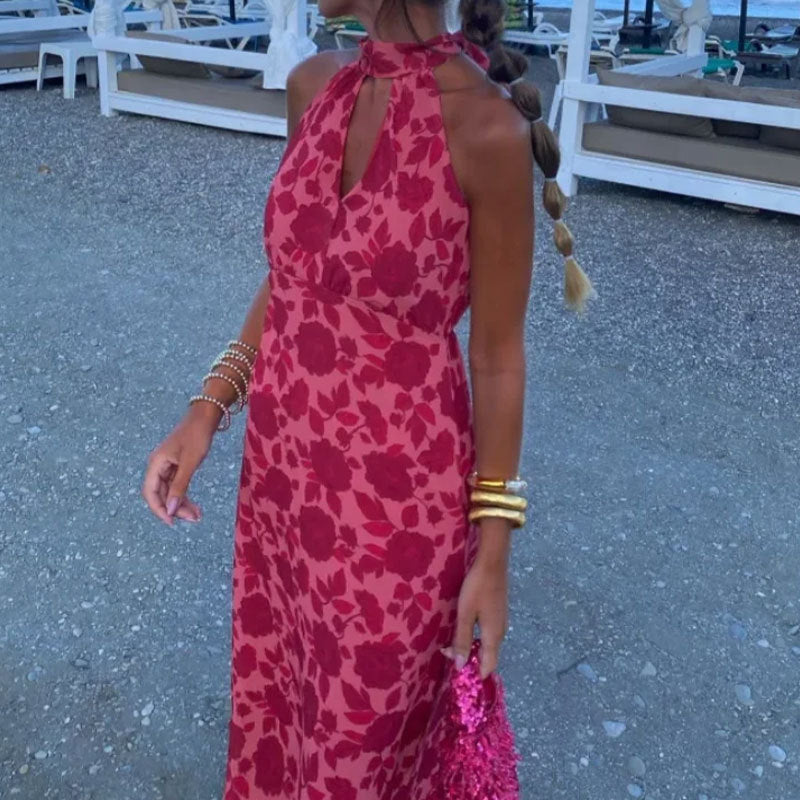 Damen Maxikleid mit schickem Schlüssel-Ausschnitt und floralem Design W&W Mode