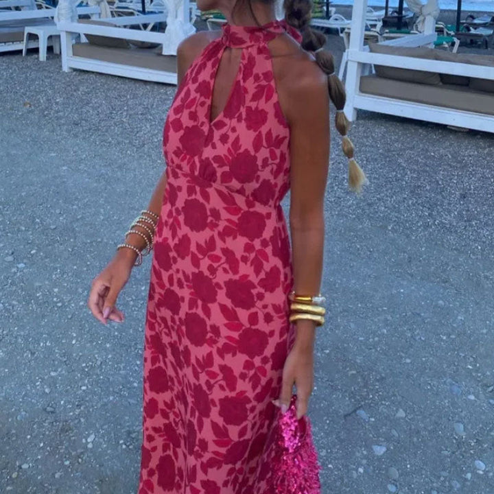 Damen Maxikleid mit schickem Schlüssel-Ausschnitt und floralem Design W&W Mode