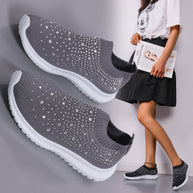 Damen Sneakers mit funkelnden Strass-Applikationen und elastischem Strick-Obermaterial WW