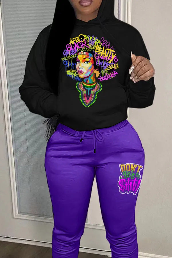 Damen Stadium Hoodie und Jogginghose Set mit buntem Grafiken WW