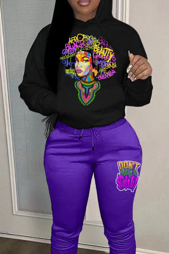 Damen Stadium Hoodie und Jogginghose Set mit buntem Grafiken WW