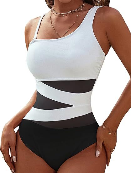 Damen Sportlicher Badeanzug mit einzigartigen Mesh-Einsätzen WW