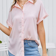 Damen Satin-Bluse mit überschnittenen Schultern WW