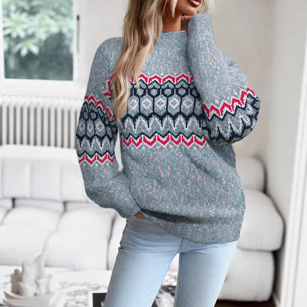 Damen Strickpullover mit modernem geometrischem Muster und oversized Schnitt WW