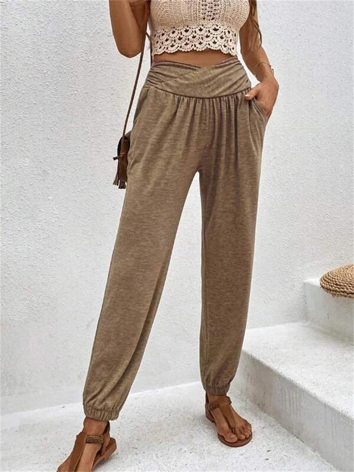 Damen lässige Freizeithose mit hohem Bund und bequemen Gummizug W&W Mode