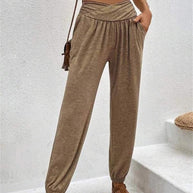 Damen lässige Freizeithose mit hohem Bund und bequemen Gummizug WW