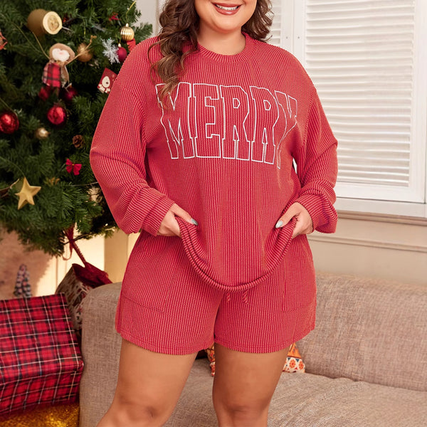Damen gemütliches Shorts-Set mit weitem Schnitt und dekorativem Schriftzug WW