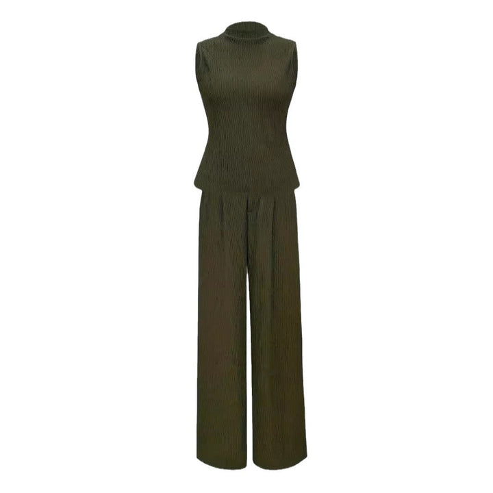 Damen eleganter Jumpsuit mit Rippstruktur und hochgeschlossenem Kragen W&W Mode