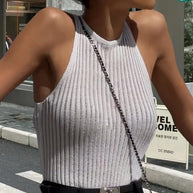 Damen Rippstrick Crop-Top mit hochgezogenem Ausschnitt WW