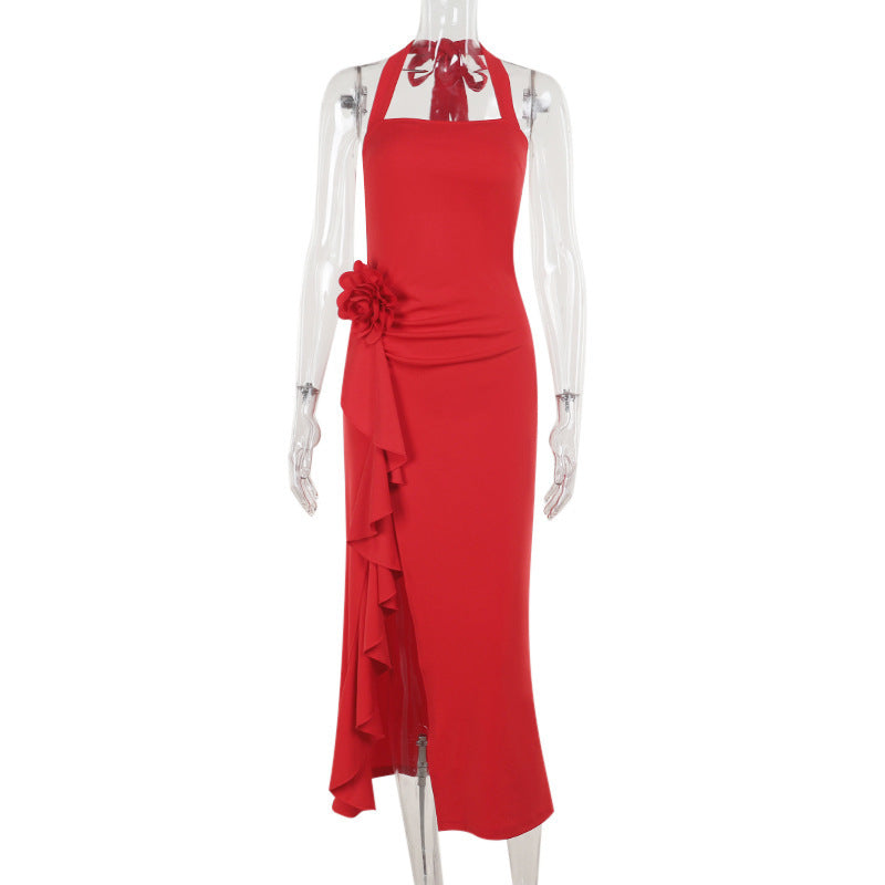 Damen Abendkleid mit asymmetrischem Rüschendesign und verführerischen Halterneck W&W