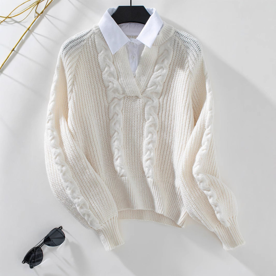 Damen Strickpullover mit stylischem Kragen WW