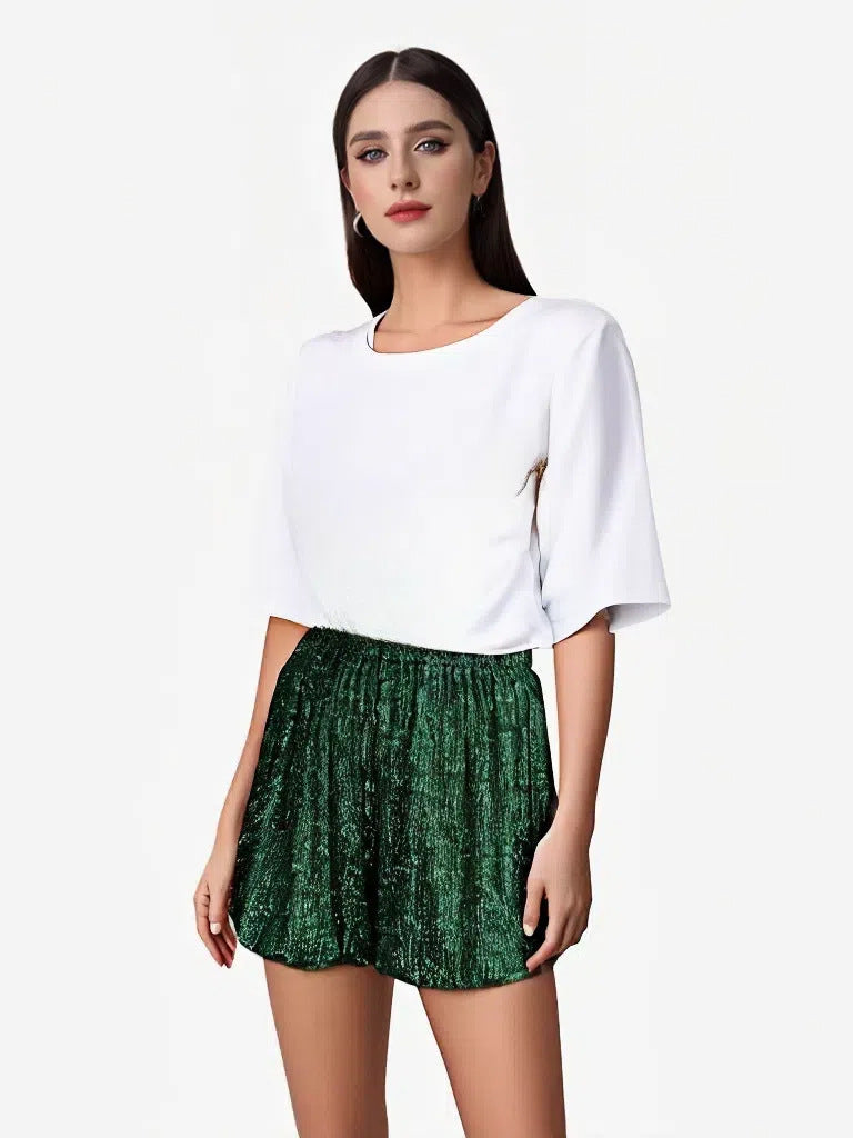 Damen Glitzernde Shorts mit elastischem Bund W&W Mode