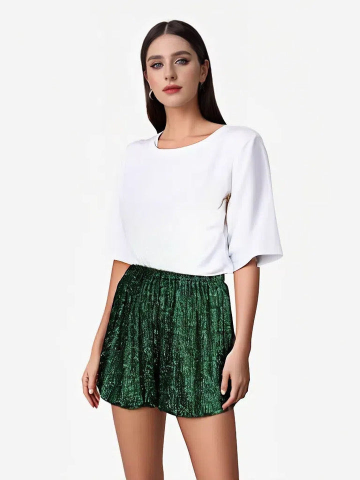 Damen Glitzernde Shorts mit elastischem Bund W&W Mode