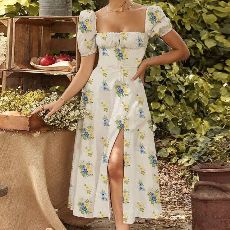 Femme Floral Print Bohemian Maxi Kleid mit Seitenschlitz WW