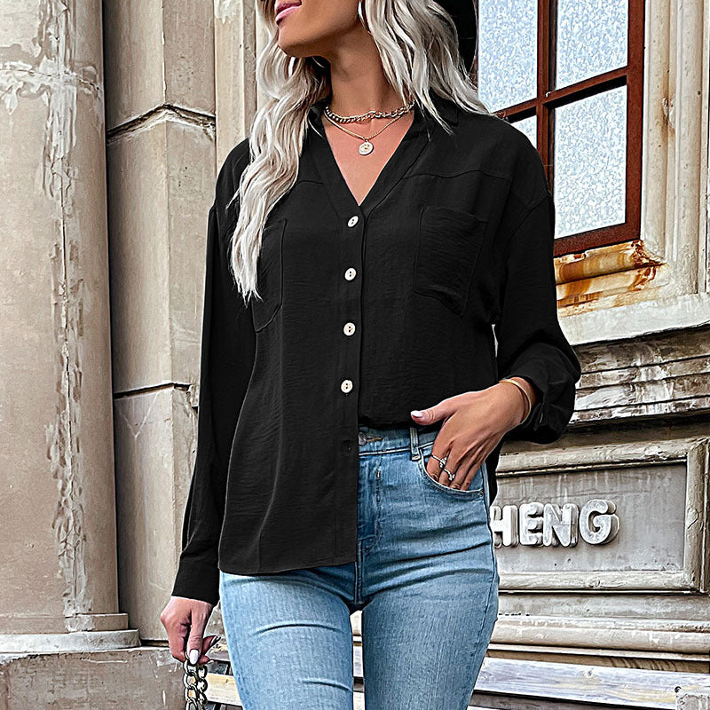 Damen Bluse mit lässigem Schnitt und dekorativen Knopfdetails WW