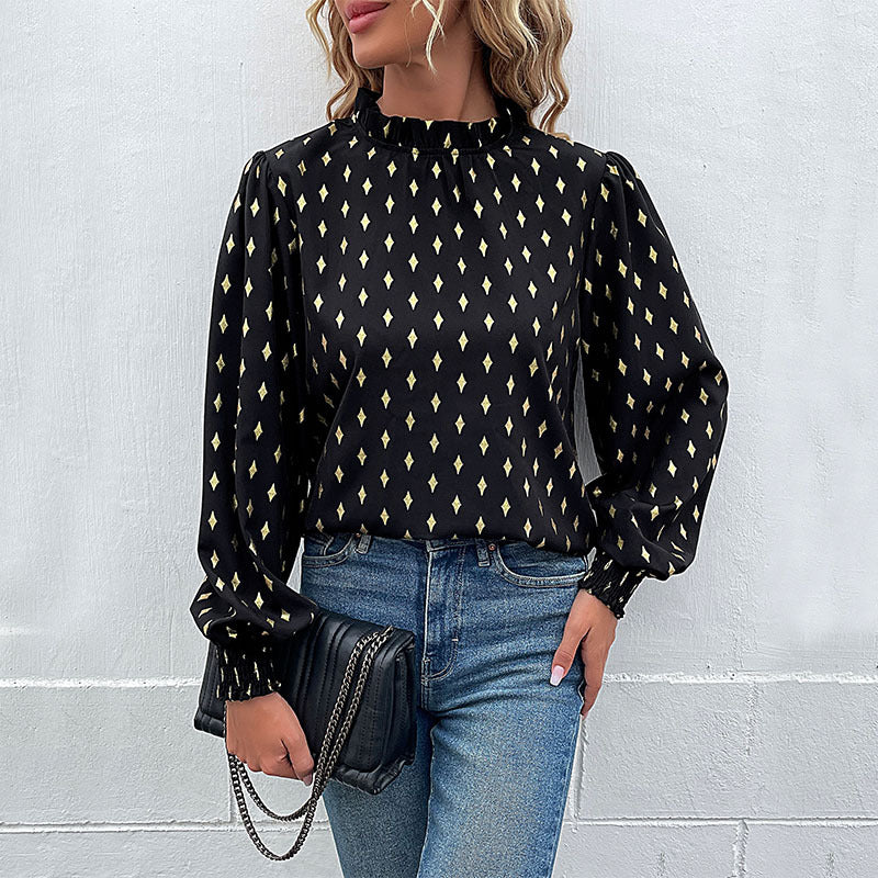 Damen Bluse mit elegantem Kragen und modischem Muster W&W Mode