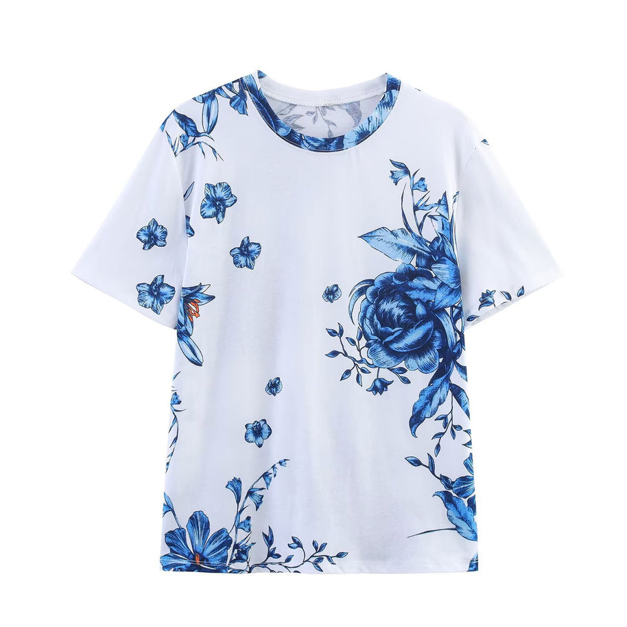 Damen T-Shirt aus hochwertiger Baumwolle mit floralem Print und lässigem Schnitt WW