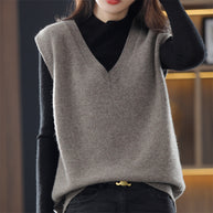 Damen Ärmellose Strickweste mit V-Ausschnitt und feiner Textur WW