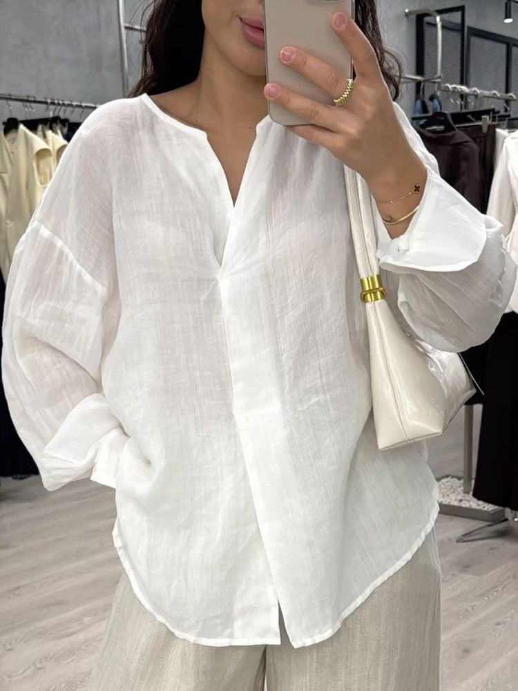 Damen Leichte, luftige Leinenbluse mit asymmetrischem Schnitt WW
