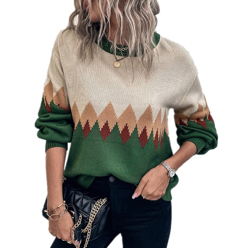 Damen Pullover mit trendigem Bergmotiv und komfortablem Rundhalsausschnitt WW