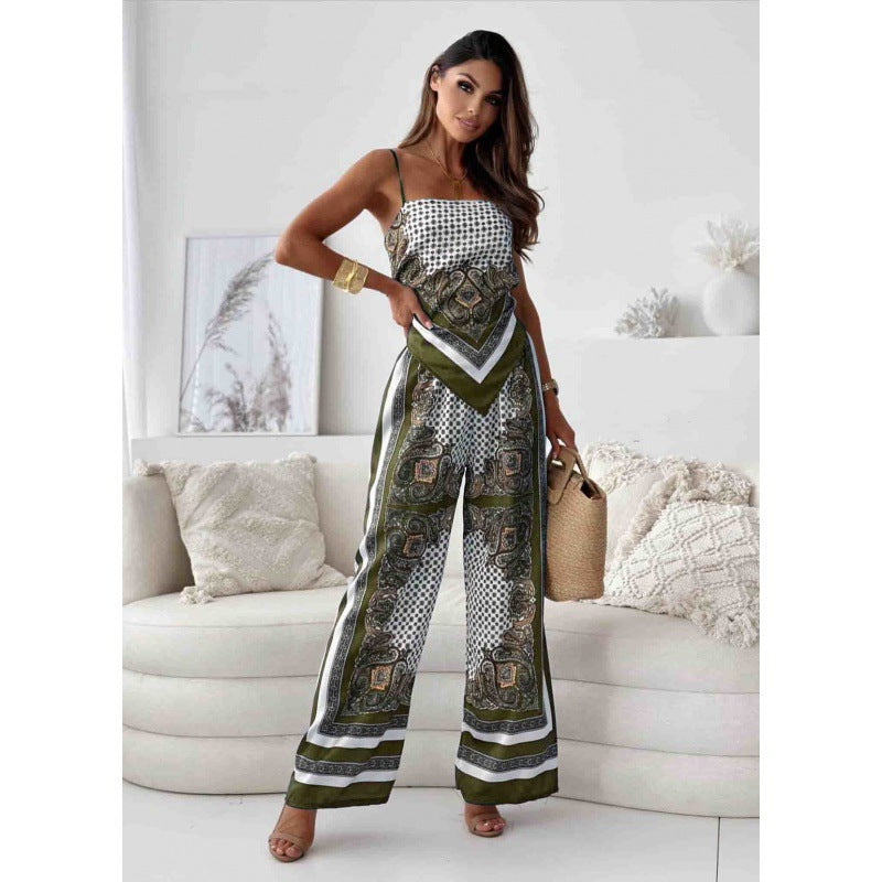 Damen Bohemian Bedruckter Weitbeiniger Overall WW