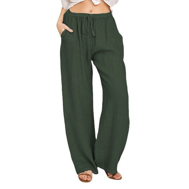 Damen Bequeme und luftige Leinenhose mit elastischem Bund und Seitentaschen WW