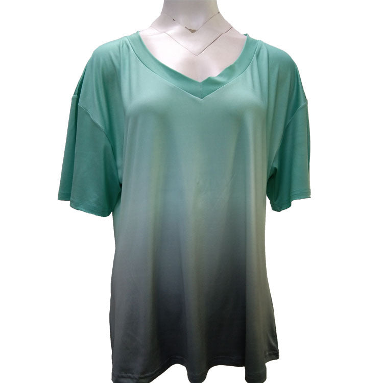 WW | Gradient-Druck Bunt V-Ausschnitt T-Shirt