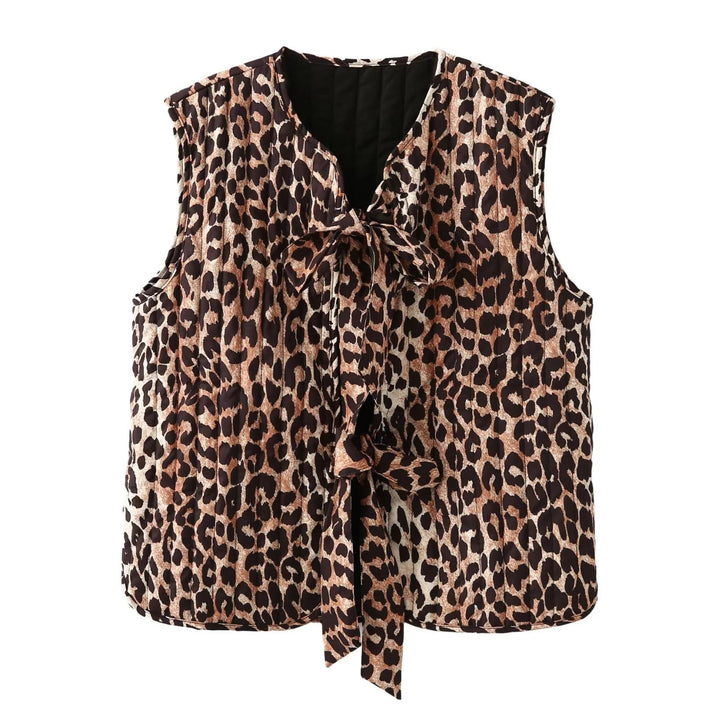 Damen Weste im angesagten Leopardenmuster mit verspieltem Bindeband W&W Mode