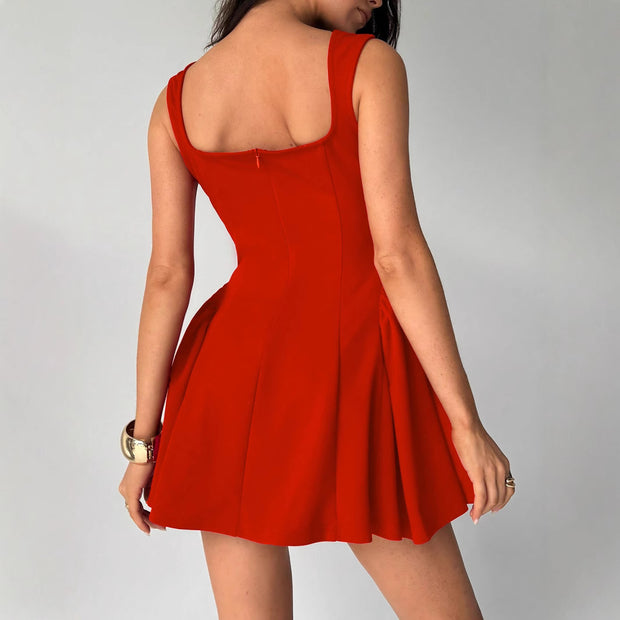 Damen A-Linien Kleid mit quadratischem Ausschnitt und schwingendem Rock WW