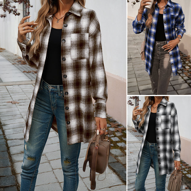 Damen Karierte Overshirt mit lässiger Passform und modernen Details WW