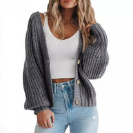 Damen Grobstrick-Cardigan mit Knopfdetails und weitem Schnitt WW