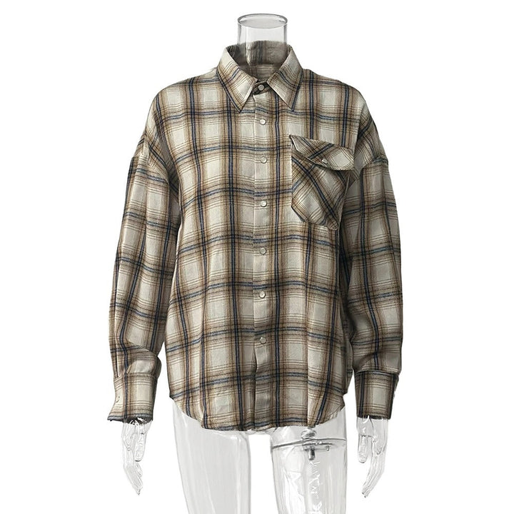 Damen oversized Karohemd mit Brusttasche und knöpfbarem Design W&W Mode