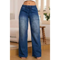 Damen weite Denim-Hose mit elastischem Bund und seitlichen Taschen WW