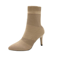 Damen Stiefeletten mit elastischem Strickoberteil und elegantem Absatz WW