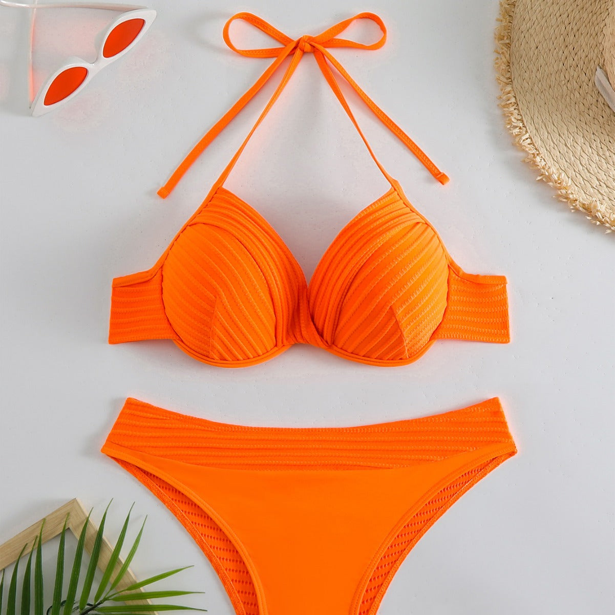 Damen Push-Up Bikini mit raffiniertem Rippendesign WW