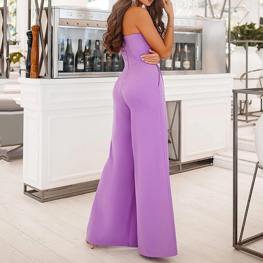 Damen Elegantes Trägerloses Jumpsuit mit weit ausgestellten Beinen und Taschen WW