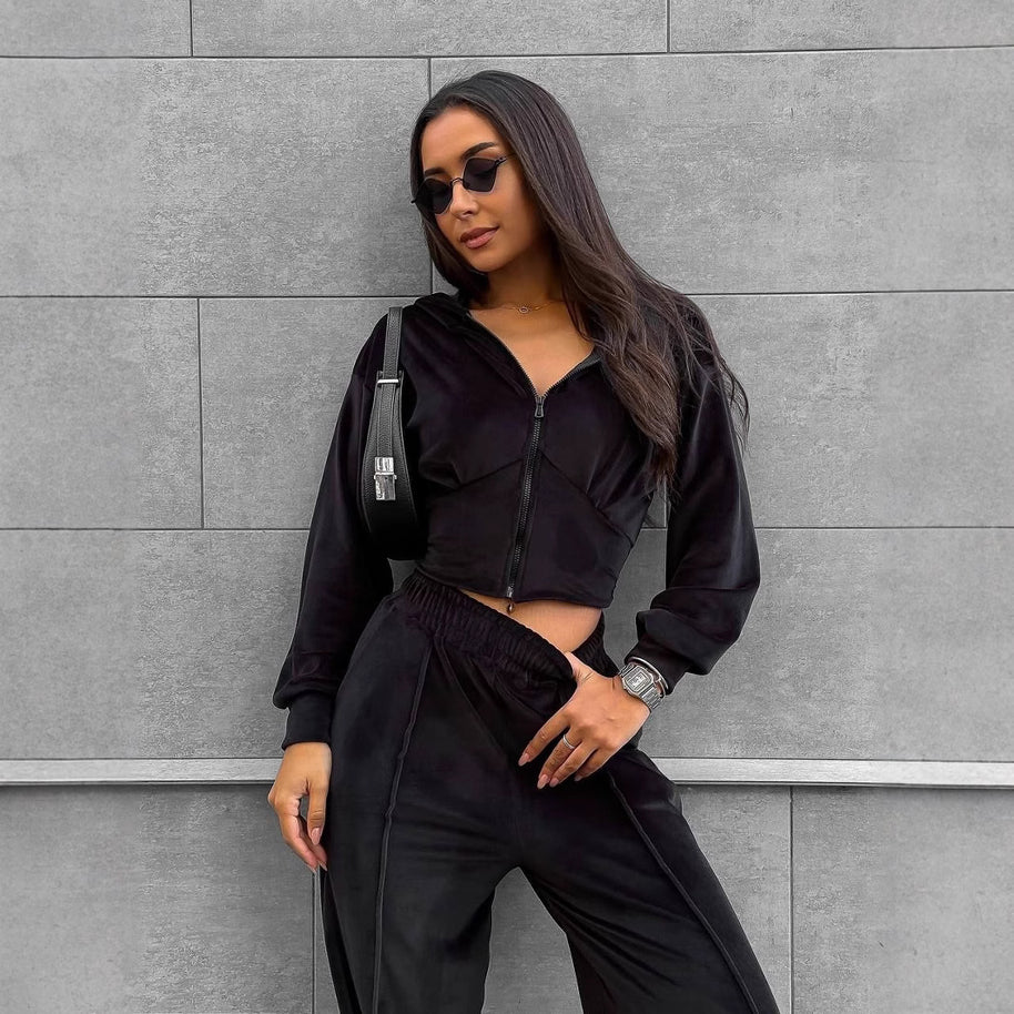 Damen Sportliches Loungewear-Set mit Kapuze und elastischem Bund WW