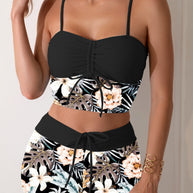 Damen Bikini-Set mit Raffung und edlem Blumendruck WW