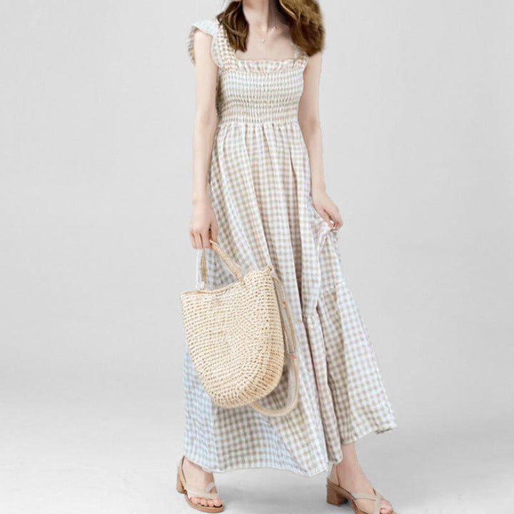Damen Maxikleid mit elastischer Taille und Rüschendetails W&W Mode