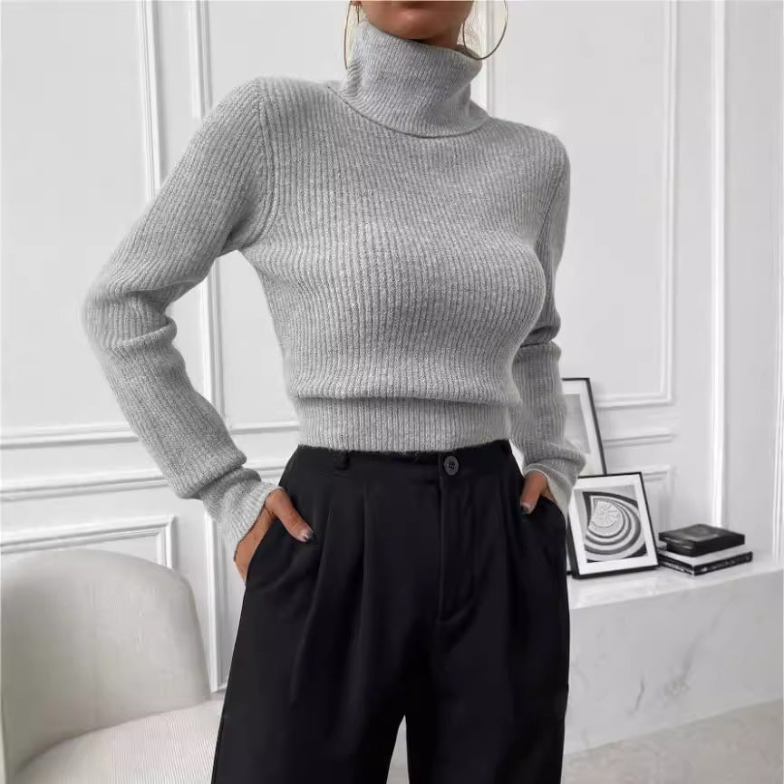 Damen Rippstrickpullover mit hohem Kragen und lässiger Passform WW