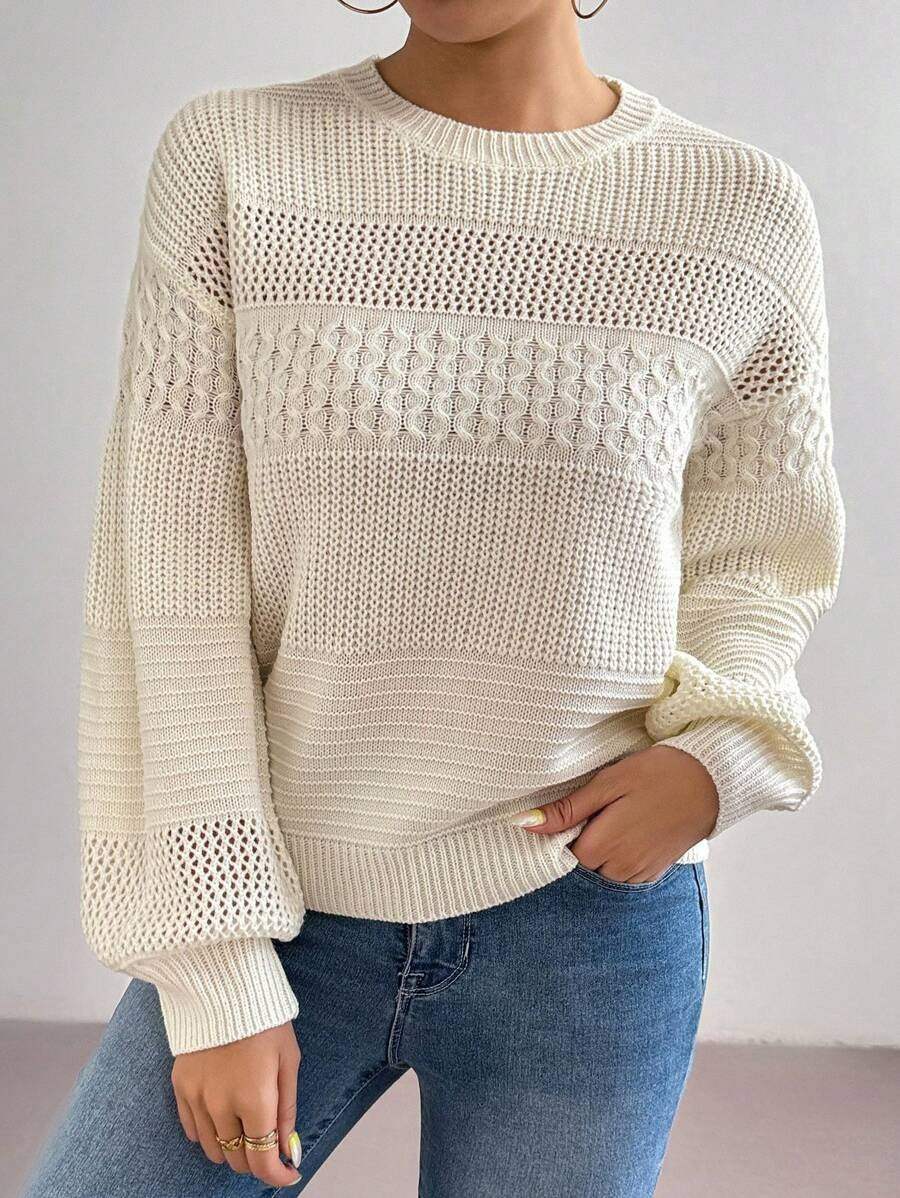Damen Strickpullover mit modernem Lochmuster WW