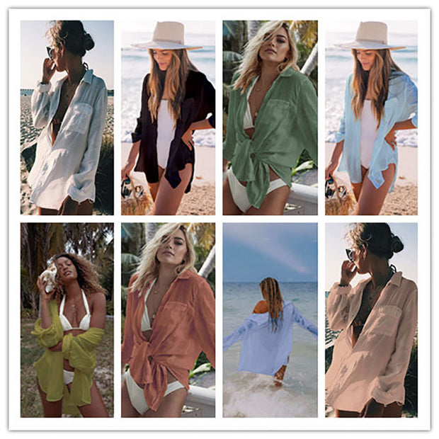 Damen Strandbluse aus leichtem Baumwollmix mit feinen Knopfdetails WW