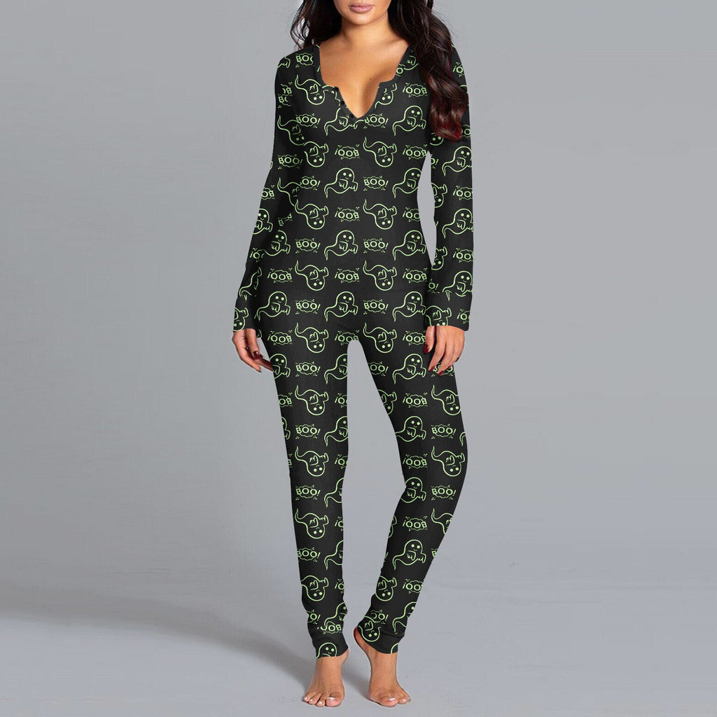 Damen Langarm Halloween-Themen Onesie Pyjama Set WW