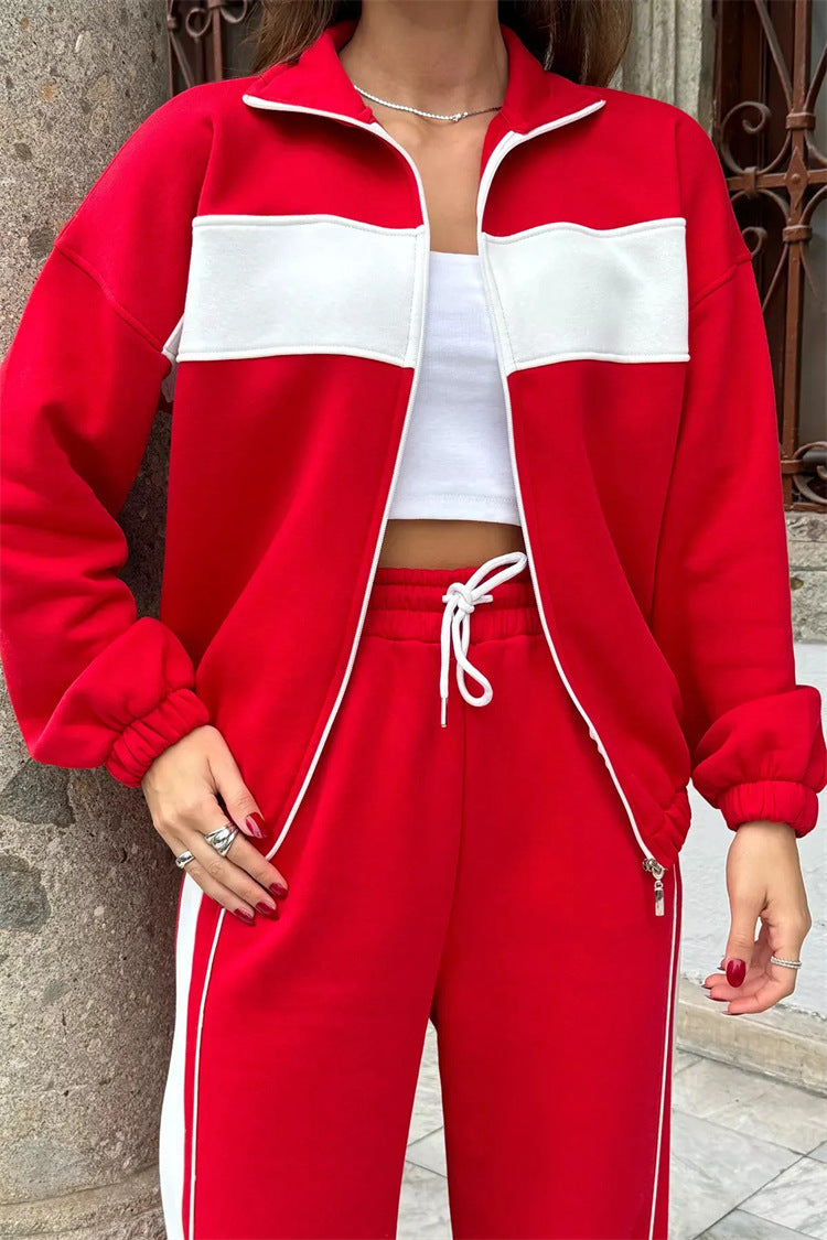 Damen Sportlicher Fleece-Loungewear-Anzug mit Reißverschluss WW