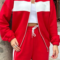 Damen Sportlicher Fleece-Loungewear-Anzug mit Reißverschluss WW